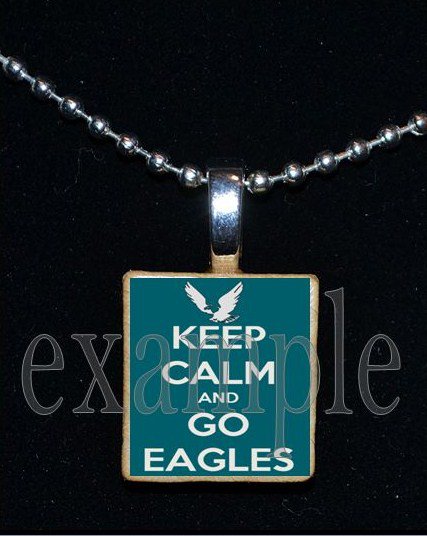 KEEP CALM AND GO EAGLES Green, Black & Silver Team Mascot Pendant Necklace or Keychain