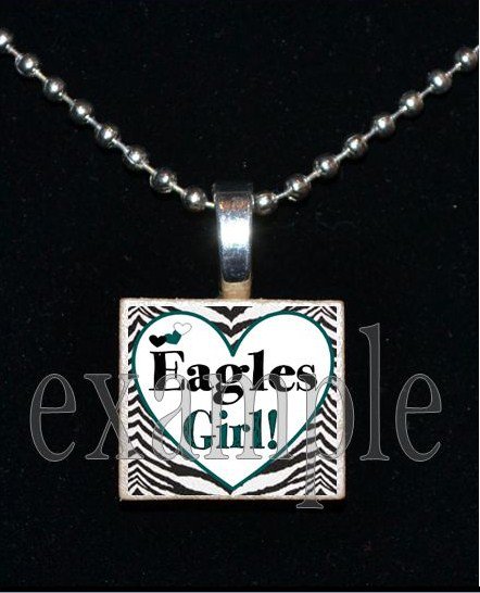 EAGLES GIRL Green, Black & Silver Team Mascot Pendant Necklace Charm or Keychain