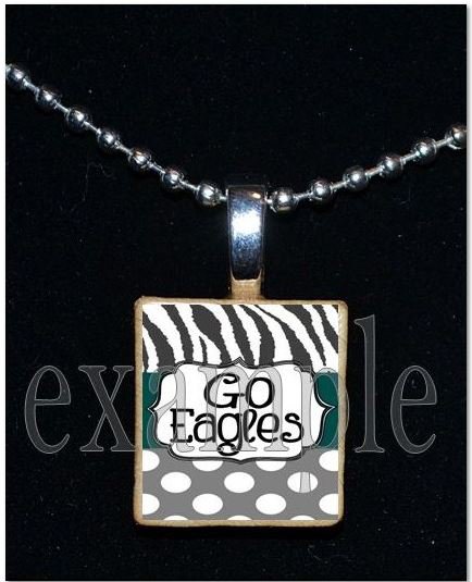 GO EAGLES Green, Black & Silver Team Mascot Pendant Necklace Charm or Keychain