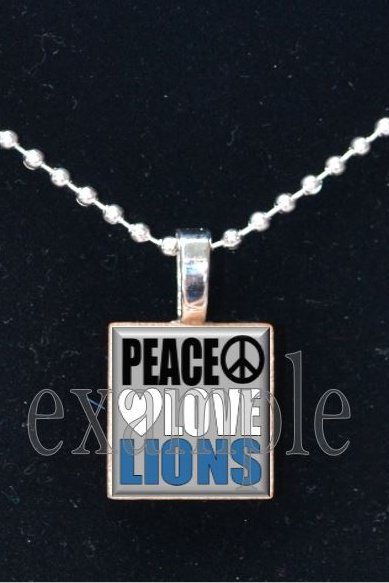 PEACE LOVE LIONS Blue, Silver, Black & White Team Mascot Pendant Necklace or Keychain