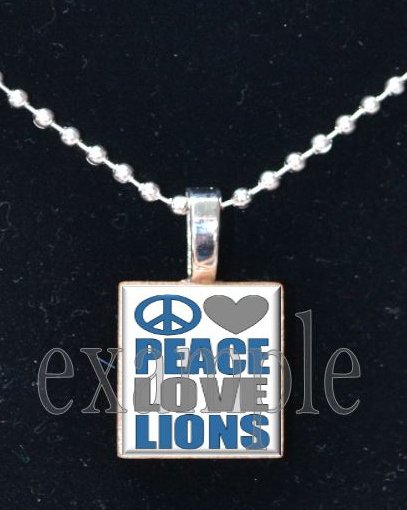 PEACE LOVE LIONS Blue, Silver, Black & White Team Mascot Pendant Necklace or Keychain