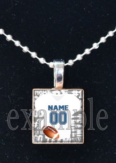 LIONS PERSONALIZED FOOTBALL JERSEY Blue, Silver, Black & White Team Pendant Necklace or Keychain