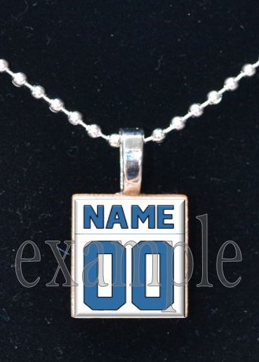 LIONS PERSONALIZED JERSEY Blue, Silver, Black & White Team Mascot Pendant Necklace or Keychain