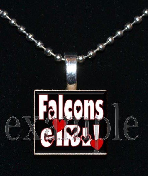 FALCONS GIRL Red, Black & White Team Mascot Pendant Necklace Charm or Keychain