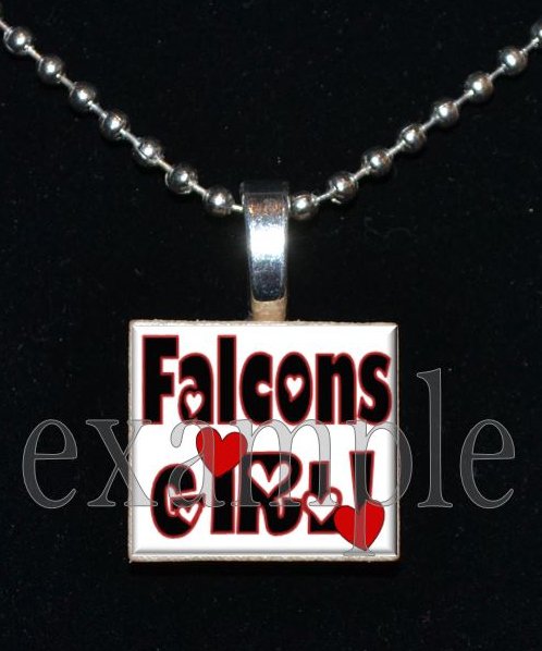 FALCONS GIRL Red, Black & White Team Mascot Pendant Necklace Charm or Keychain