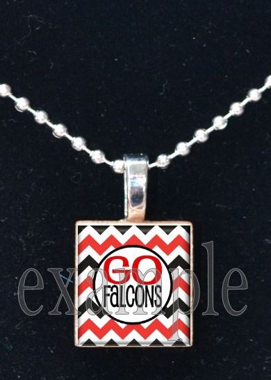 GO FALCONS Red, Black & White Team Mascot Pendant Necklace Charm or Keychain