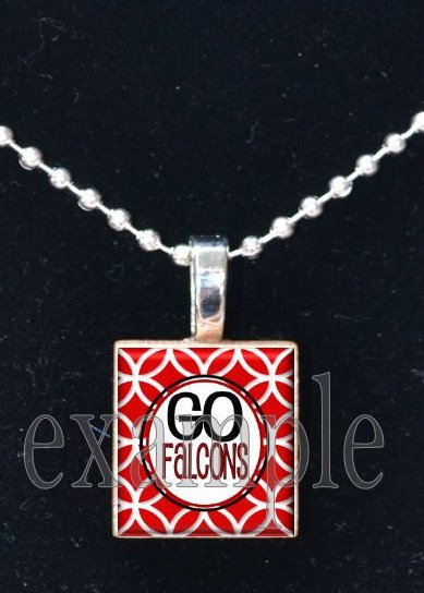 GO FALCONS Red, Black & White Team Mascot Pendant Necklace Charm or Keychain