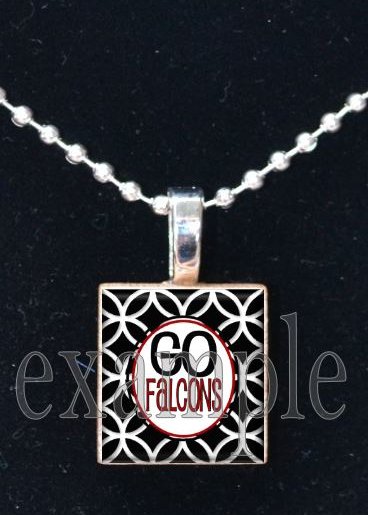 GO FALCONS Red, Black & White Team Mascot Pendant Necklace Charm or Keychain