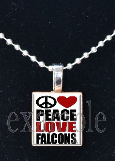 PEACE LOVE FALCONS Red, Black & White Team Mascot Pendant Necklace or Keychain