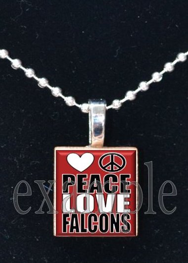 PEACE LOVE FALCONS Red, Black & White Team Mascot Pendant Necklace or Keychain