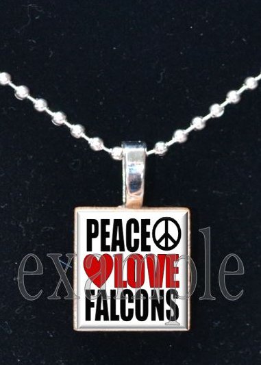 PEACE LOVE FALCONS Red, Black & White Team Mascot Pendant Necklace or Keychain