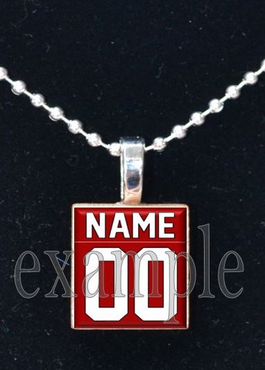 FALCONS PERSONALIZED JERSEY Red, Black & White Team Mascot Pendant Charm Necklace or Keychain