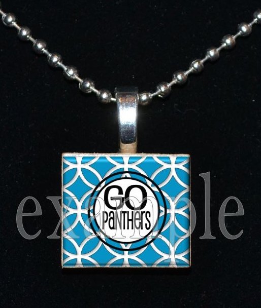 GO PANTHERS Black, Blue, Silver & White Team Mascot Pendant Necklace or Keychain