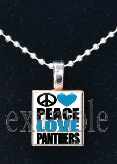 PEACE LOVE PANTHERS Black, Blue, Silver & White Team Mascot Pendant Necklace or Keychain