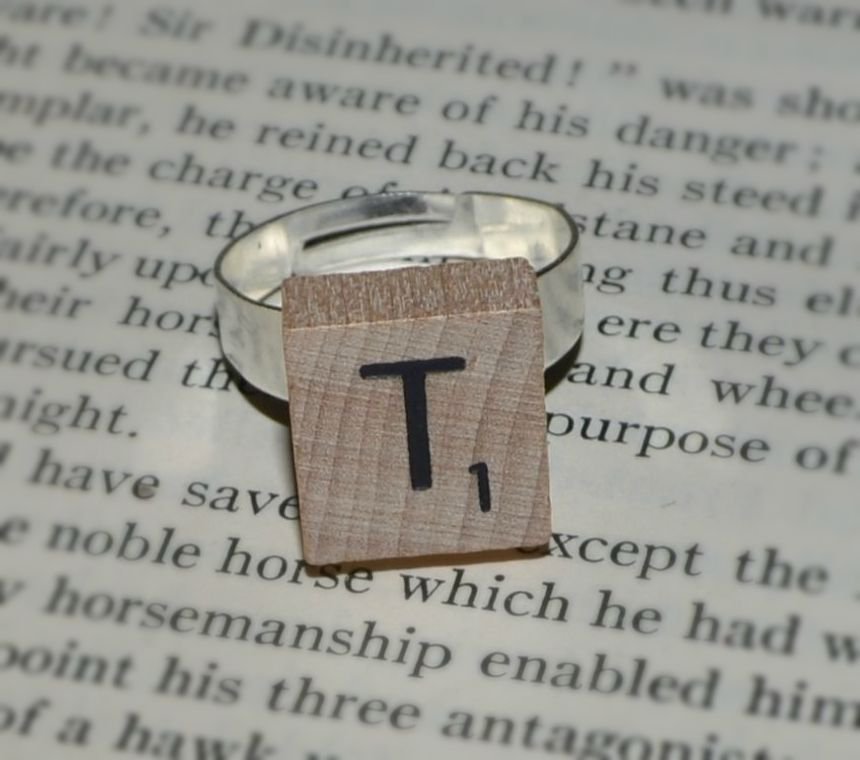 Initial Mini Natural Wood Scrabble Tile Ring