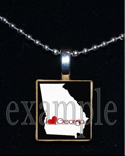 ANY USA STATE Black & White c/ Red Heart Scrabble Necklace Charm Key-chain Gift