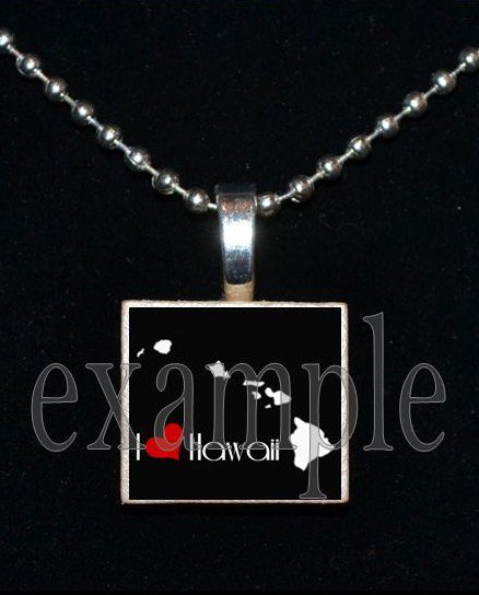 ANY USA STATE Black & White c/ Red Heart Scrabble Necklace Charm Key-chain Gift