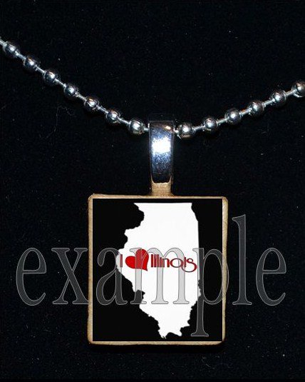 ANY USA STATE Black & White c/ Red Heart Scrabble Necklace Charm Key-chain Gift