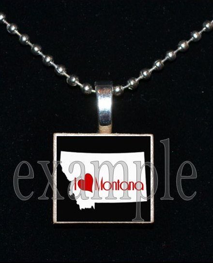 ANY USA STATE Black & White c/ Red Heart Scrabble Necklace Charm Key-chain Gift