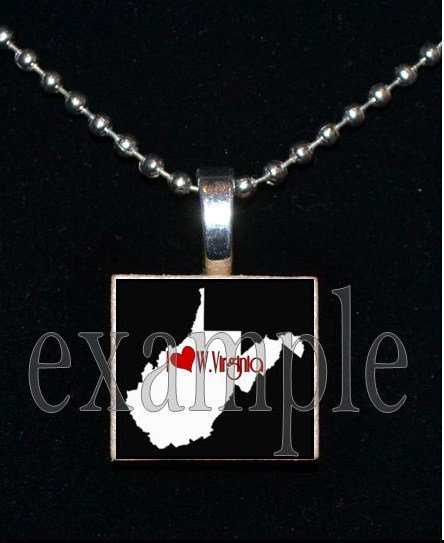 ANY USA STATE Black & White c/ Red Heart Scrabble Necklace Charm Key-chain Gift