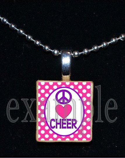 PEACE LOVE Cheer Cheerleader Personalized Scrabble Necklace Pendant Charm Key-chain GiFt