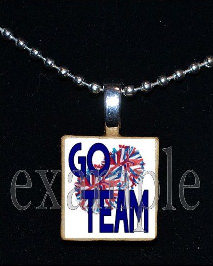 GO TEAM Cheer Cheerleader Personalized Scrabble Necklace Pendant Charm or Key-chain