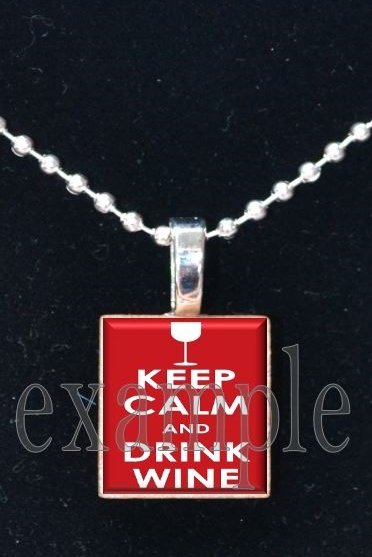 Keep Calm and Drink Wine Scrabble Tile Pendant Necklace Charm Key-chain