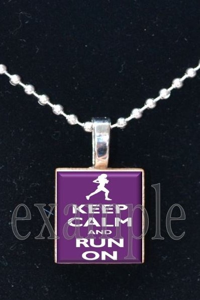 Keep Calm and Run On Scrabble Tile Pendant Necklace Charm Key-chain