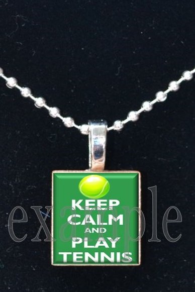 Keep Calm and Play Tennis Scrabble Tile Pendant Necklace Charm Key-chain
