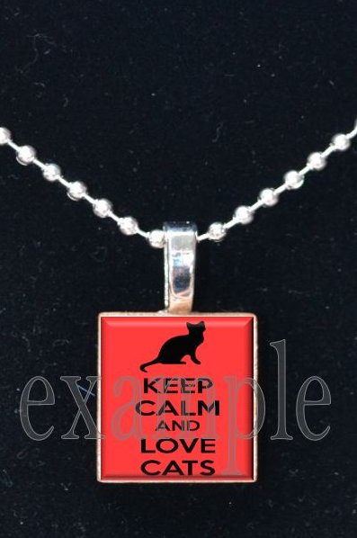 Keep Calm and Love Cats Tile Pendant Necklace Charm Key-chain