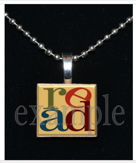 BOOK CLUB Reading Wine Drinking Scrabble Tile Pendant Necklace Charm Key-chain