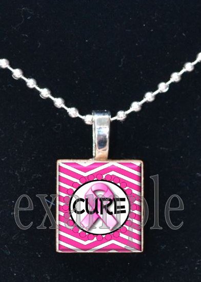 BREAST CANCER Awareness Ribbon Scrabble Tile Pendant Necklace Charm Key-chain