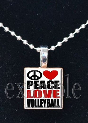 PEACE LOVE VOLLEYBALL Scrabble Tile Pendant Necklace Charm or Key-chain