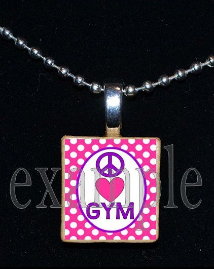 Peace Love Gymnastics GYM Scrabble Necklace Pendant Charm Key-chain Gift