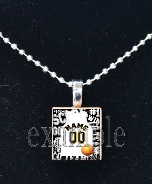PERSONALIZED BASKETBALL JERSEY Scrabble Necklace Pendant Charm or Key-chain