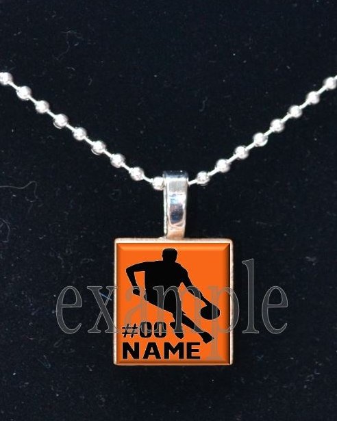 BASKETBALL Personalized NAME Team Jersey Scrabble Necklace Pendant Charm Key-chain