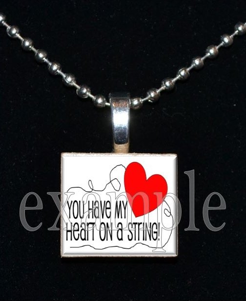 YOU HAVE MY HEART ON A STRING LOVE Sweetheart xOx Scrabble Tile Pendant Necklace Charm Key-chain