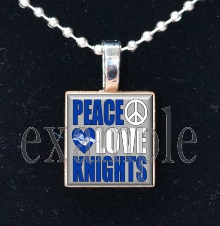 "Peace Love Knights" ROCKY BAYOU KNIGHTS School Team Mascot Pendant Choices