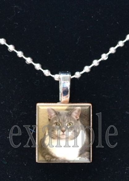Personalized Custom ANY Image Pet CAT/KITTEN Tile Pendant Necklace Charm or Key-chain