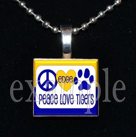 LULA J EDGE PEACE LOVE TIGERS School Team Mascot Pendant Necklace Charm or Keychain