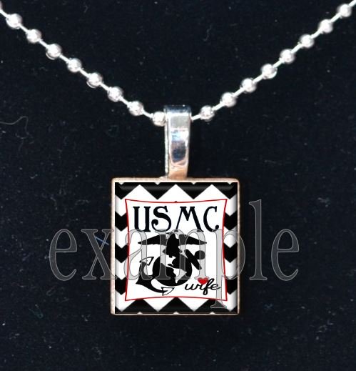 USMC MARINE WIFE »-(¯`v´¯)-» MILITARY Scrabble Tile Pendant Necklace Charm or Keychain