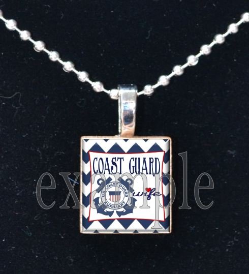 COAST GUARD WIFE »-(¯`v´¯)-» MILITARY Scrabble Tile Pendant Necklace Charm or Keychain
