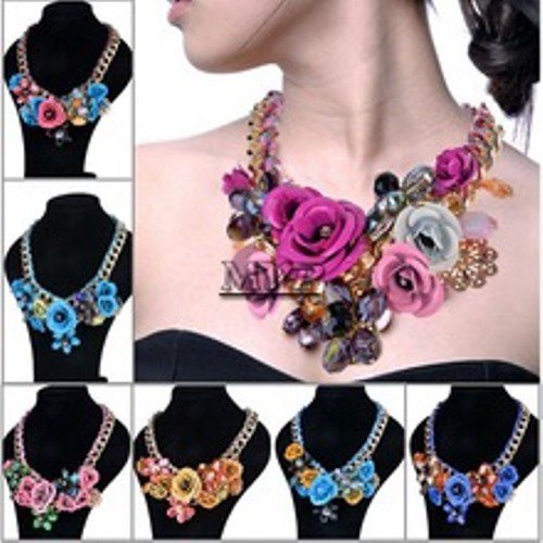 Spring Design Gold Chain Pink Flower Spray Paint Necklace SHIPS FREE WORLDWIDE