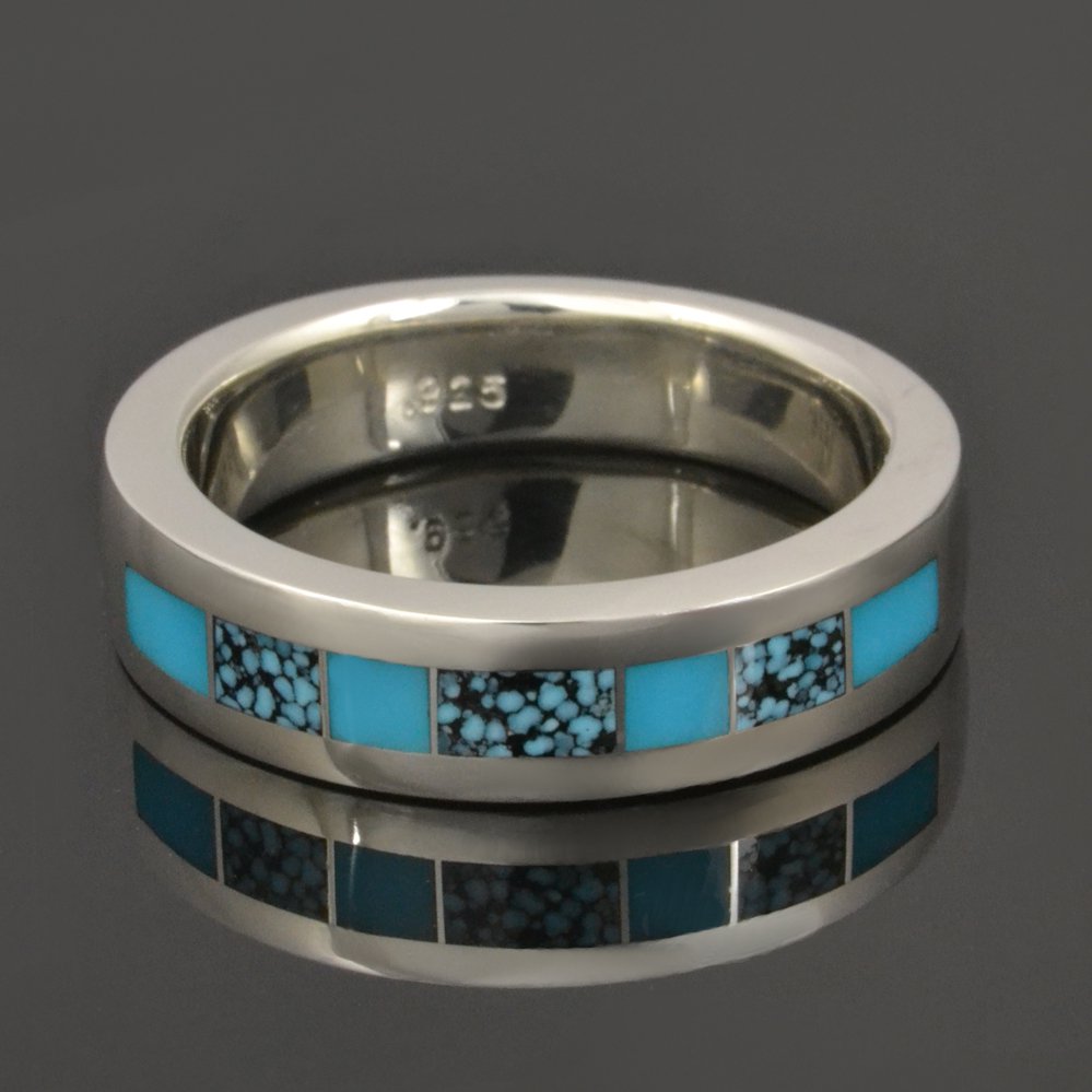 Turquoise and Spiderweb Turquoise Ring in Sterling Silver