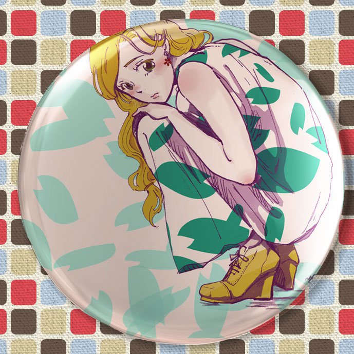 Tin Button (girl in maxidress1)