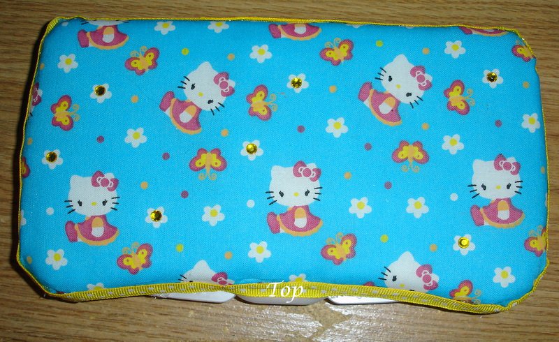 Fabric Covered Baby Wipes Case-Hello Kitty in Blue