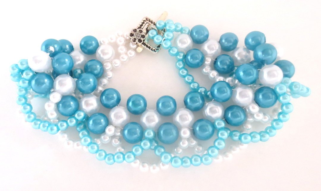 Handmade Teal and White Bead Bracelet