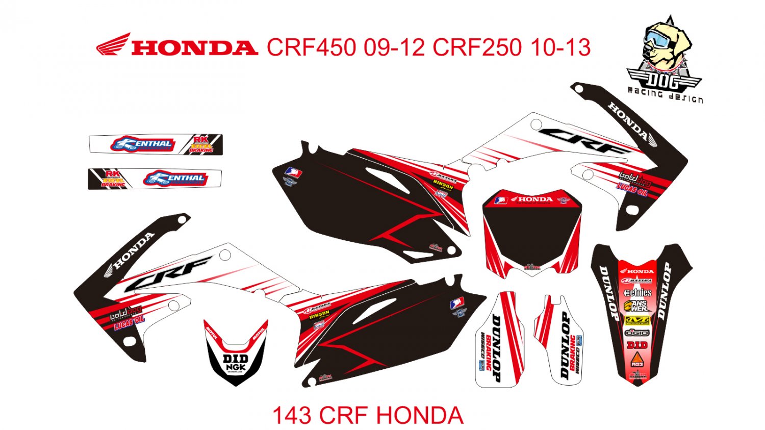 HONDA CRF250 2010-2013 CRF450 2009-2012 GRAPHIC DECAL KIT CODE.143