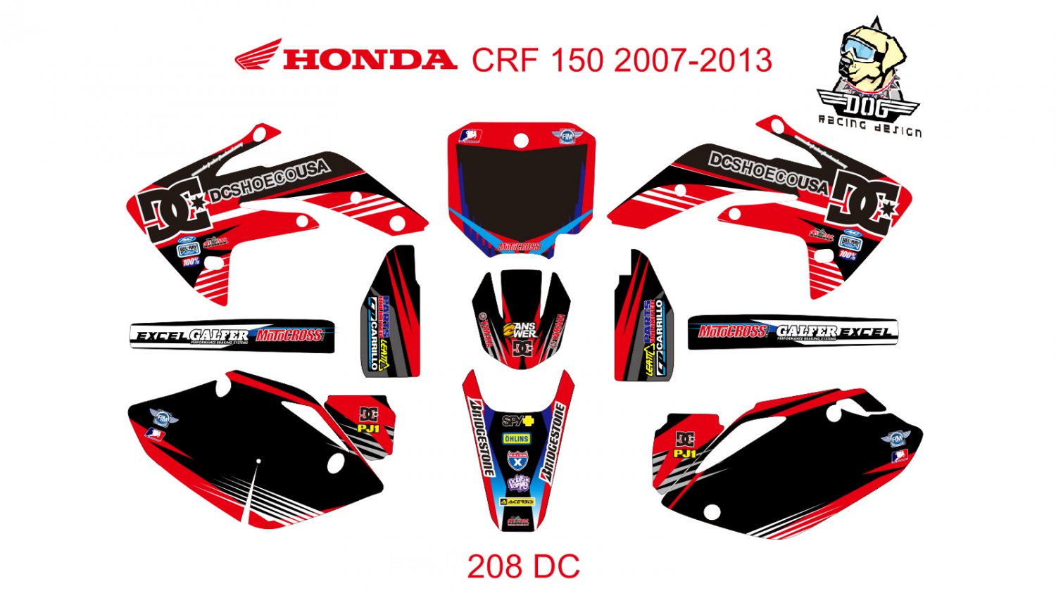 HONDA CRF 150 2007-2013 GRAPHIC DECAL KIT CODE.208