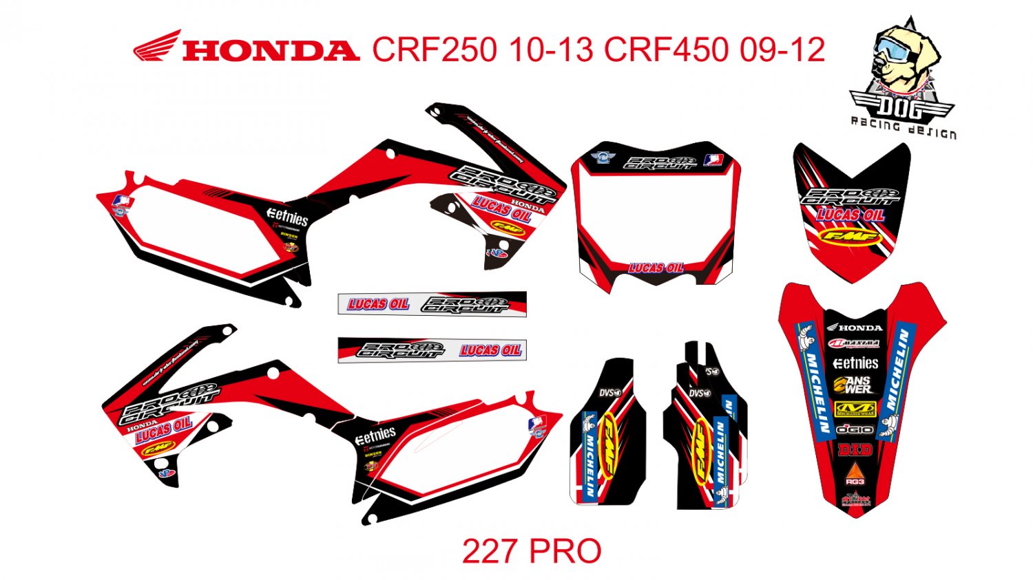 HONDA CRF250 2010-2013 CRF450 2009-2012 GRAPHIC DECAL KIT CODE.227